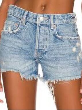 Free People Light Wash Distressed Denim Cutoff Shorts